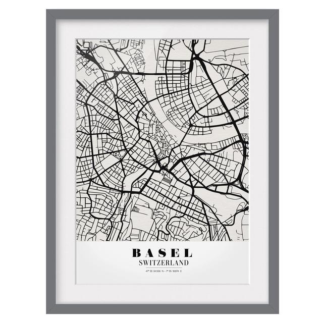 Basel City Plan - Classic Picture Frame Graphic Art Print on Paper East Urban Home Frame Options: Matt grey, Size: 55 cm H x 40 cm W on Productcaster.