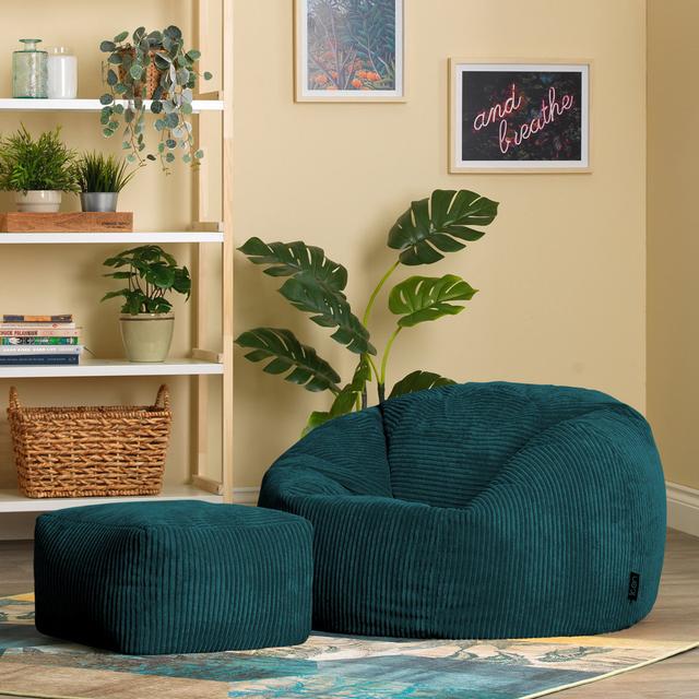 Icon Soul Classic Corduroy Bean Bag Chair & Footstool Isabelle & Max Upholstery Colour: Teal on Productcaster.