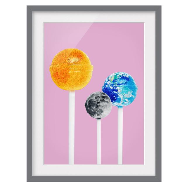 Lollipops with Planets - Picture Frame Graphic Art Ebern Designs Size: 40cm H x 30cm W x 2cm D, Frame Option: Grey Framed on Productcaster.