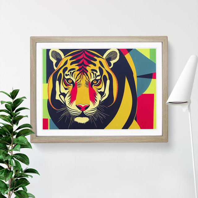 Colourful Tiger Abstract - Single Picture Frame Print World Menagerie Size: 34cm H x 46cm W x 2cm D, Frame Colour: Oak Framed on Productcaster.