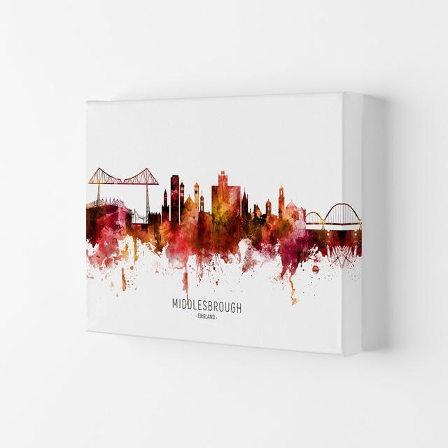 Middlesbrough England Skyline Red City Name by Michael Tompsett - Graphic Art Ebern Designs Size: 59.4cm H x 84cm W x 4cm D, Format: Wrapped Canvas on Productcaster.