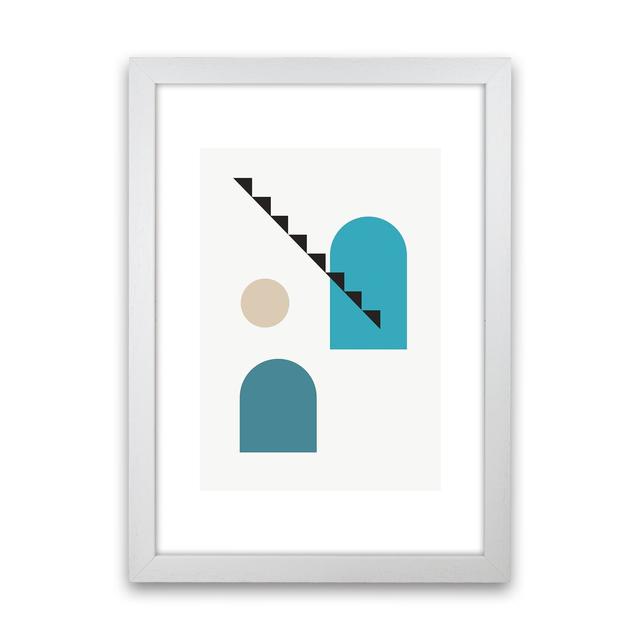 Mita Teal Stairs Left N3 by Pixy Paper - Graphic Art Corrigan Studio Size: 59.4cm H x 42cm W x 3cm D, Format: White Framed on Productcaster.