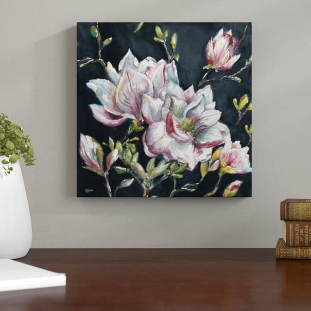 Magnolia on Black by Tre Sorelle Studios - Wrapped Canvas Graphic Art Print Latitude Run Size: 91.44cm H x 91.44cm W on Productcaster.