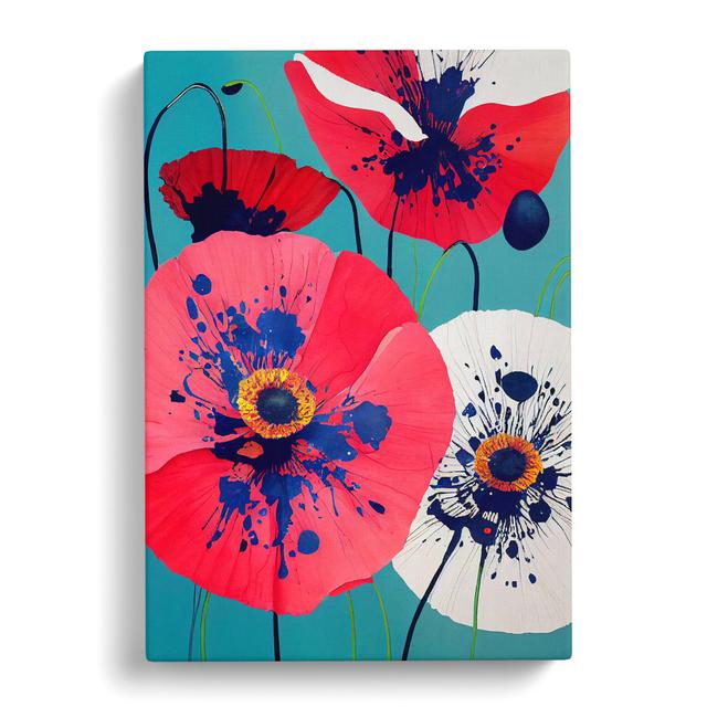 Eurydamas Poppy Flower Splatter Vol.2 - Wrapped Canvas Graphic Art Marlow Home Co. Size: 50cm H x 35cm W x 3cm D on Productcaster.