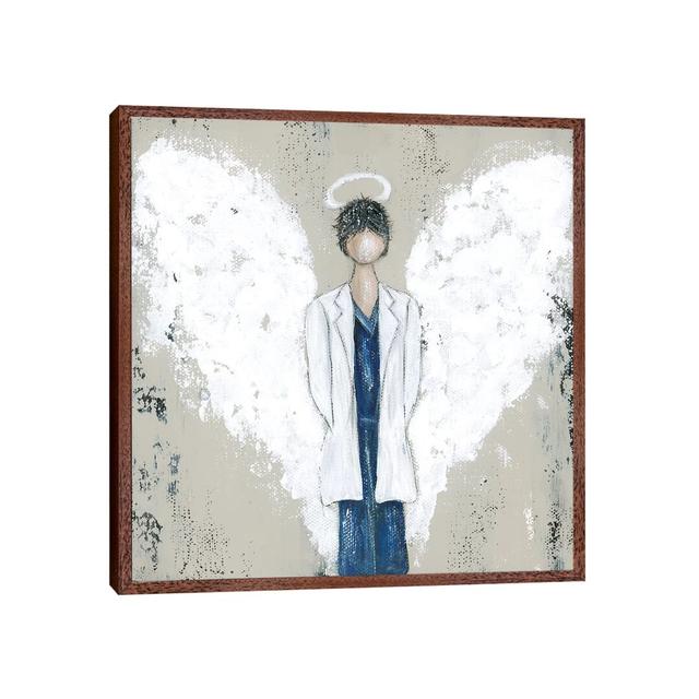 White Doctor Angel-Canvas Happy Larry Format: Classic Brown Wood Framed, Size: 93.98cm H x 93.98cm W x 3.81cm D on Productcaster.