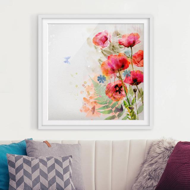 Poppies Watercolour Painting Framed Print East Urban Home Size: 50cm H x 50cm W, Frame Options: Matt white on Productcaster.