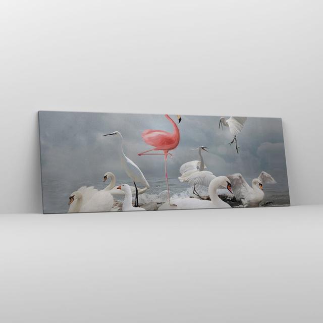 Flamingo Swan Fantasy - Wrapped Canvas Photograph Bay Isle Home Size: 50cm H x 140cm W x 1.8cm D on Productcaster.