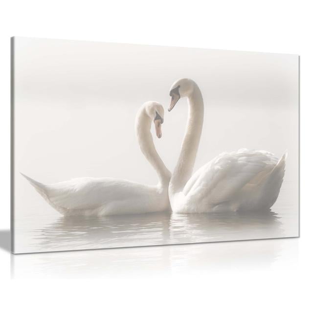 Panther Print Fine Art Prints White Swans Couples Artistic Framed Canvas Print, Pictures For Home Walls, Bedroom, Living Room & Bathroom Decor 91X61cm on Productcaster.