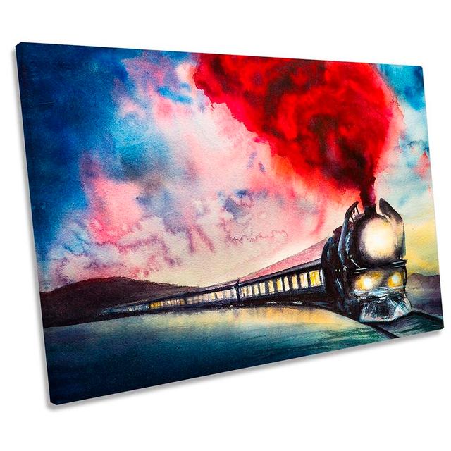 Steam Engine Train Red Framed - Wrapped Canvas Print Williston Forge Size: 40.6cm H x 61cm W x 2cm D on Productcaster.