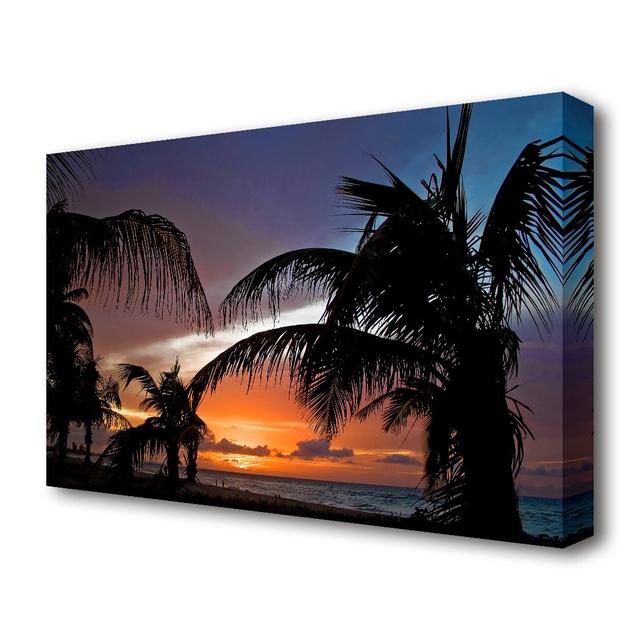 Palm Trees On The Beach Sunset Seascape - Wrapped Canvas Graphic Art Print East Urban Home Size: 81.3 cm H x 121.9 cm W on Productcaster.