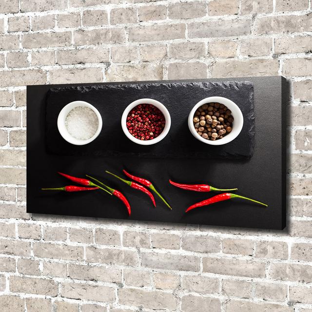 Spices and Chilli - Wrapped Canvas Art Prints Ebern Designs Size: 70cm H x 140cm W, Format: Canvas on Productcaster.