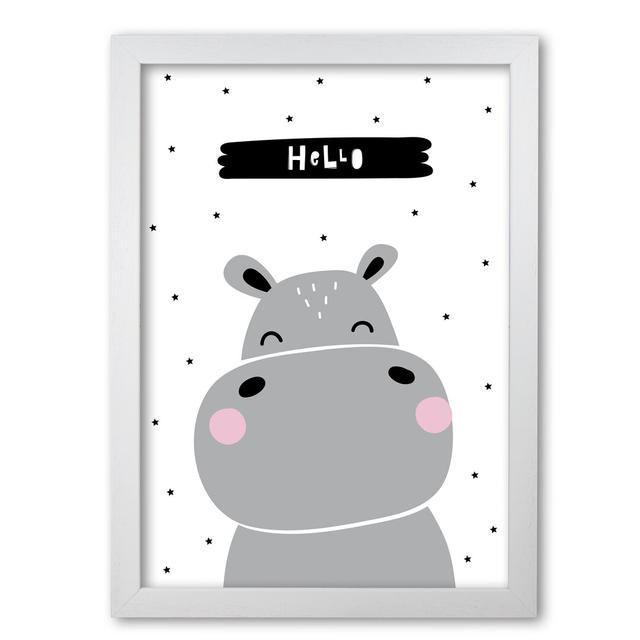 Hello Hippo - Print East Urban Home Size: 42 cm H x 30 cm W x 5 cm D, Format: White Grain Frame on Productcaster.