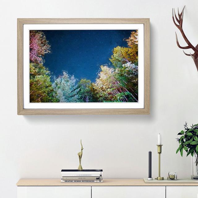 Stars Above a Colourful Forest in Abstract - Picture Frame Graphic Art Print East Urban Home Size: 36cm H x 48cm W x 2cm D, Frame Option: Oak Framed on Productcaster.