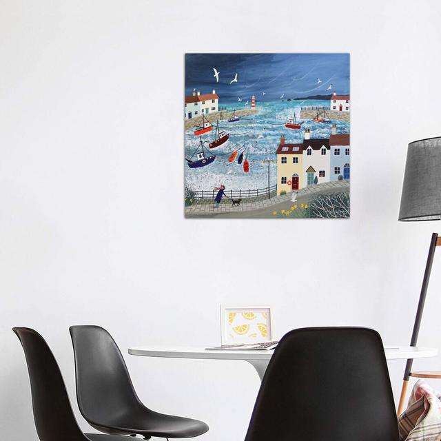 Stormy Harbour by Jo Grundy - Wrapped Canvas Painting Beachcrest Home Size: 93.98cm H x 93.98cm W x 3.81cm D on Productcaster.