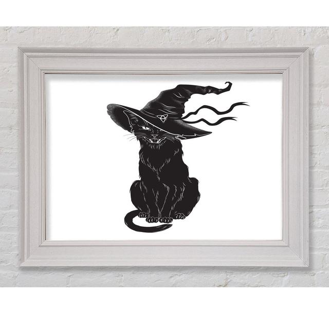 Black Cat Witches Hat Framed Print Happy Larry Size: 100cm H x 141.4cm W x 8cm on Productcaster.