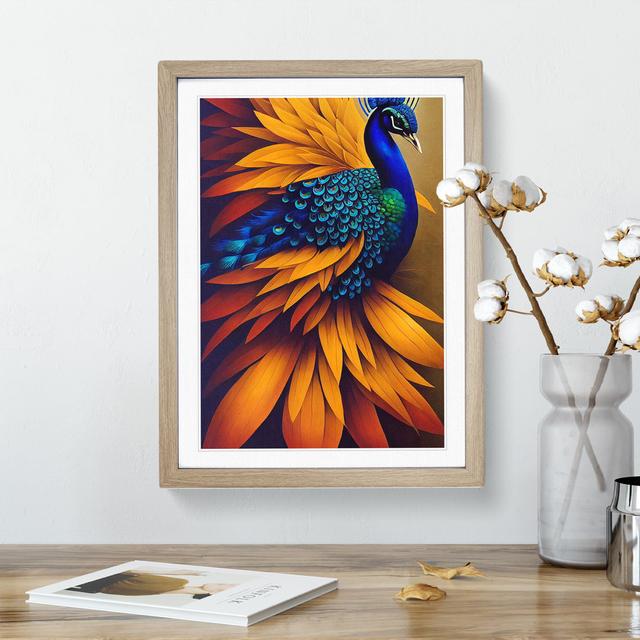 Contemporary Peacock - Single Picture Frame Painting 17 Stories Size: 46cm H x 34cm W x 2cm D, Frame Colour: Oak on Productcaster.