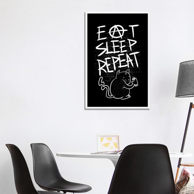 Eat Sleep Repeat Happy Larry Format: White Framed, Size: 101.6cm H x 66.04cm W x 3.81cm D on Productcaster.