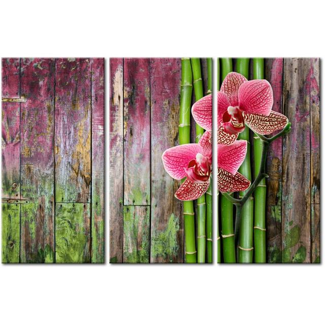 'Flower and Bamboo' Graphic Art Multi-Piece Image on Wapped Canvas East Urban Home Size: 80 cm H x 120 cm W on Productcaster.