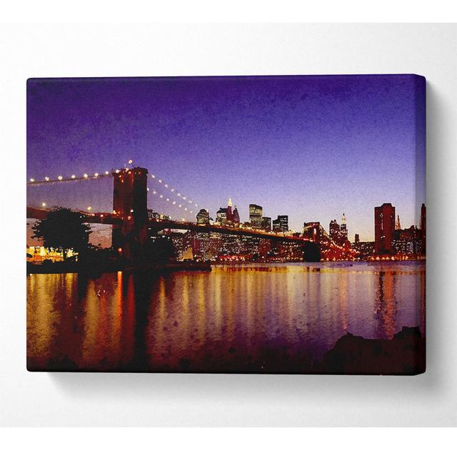 New York City Reflections Of Brooklyn Bridge - Wrapped Canvas Art Prints Latitude Run Size: 35.6cm H x 50.8cm W x 10cm D on Productcaster.