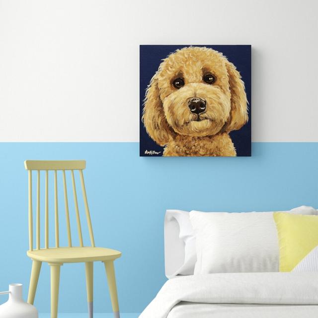 Goldendoodle On Navy by Hippie Hound Studios - Wrapped Canvas Giclee Art Print East Urban Home Size: 45.72cm H x 45.72cm W x 3.81cm D on Productcaster.