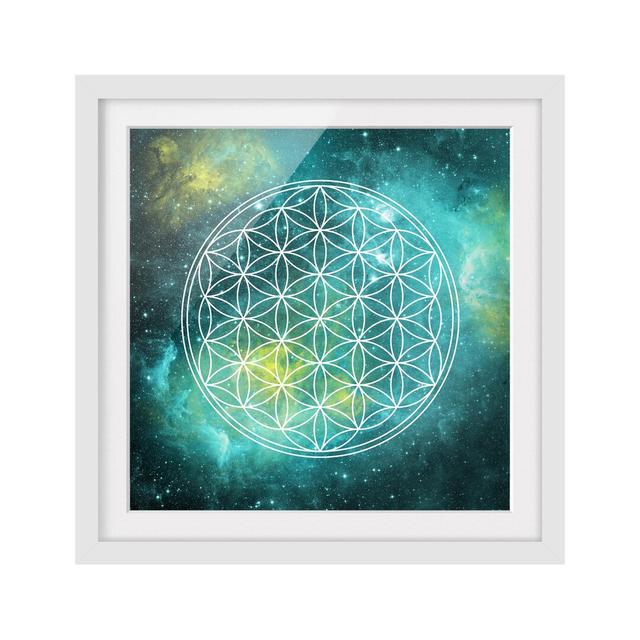 Flower of Life in the Light of Stars Framed Graphic Art Print East Urban Home Frame Options: Matt white, Size: 70cm H x 70cm W on Productcaster.