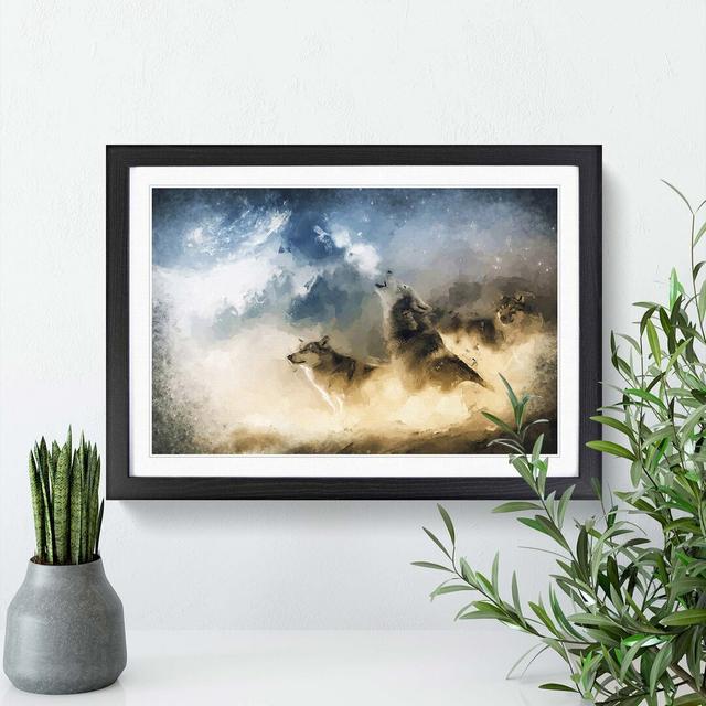 Wolves Howling in the Forest in Abstract - Picture Frame Painting Print East Urban Home Frame Option: Black, Size: 35cm H x 50cm W x 2cm D on Productcaster.