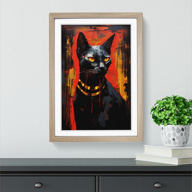 Egyptian Cat Gestural No.3 - Single Picture Frame Print on Wood Marlow Home Co. Size: 64cm H x 46cm W, Format: Oak Framed on Productcaster.