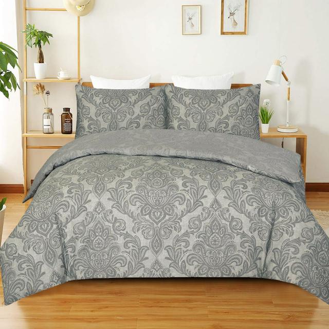 Adamek Damask Duvet Cover Set with Pillowcases Rosalind Wheeler Size: Kingsize- 2 Standard Pillowcases, Colour: Grey on Productcaster.