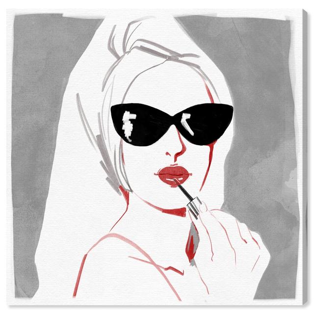 Grey Style Lips And Sunglasses - Print on Canvas East Urban Home Size: 40.6cm H x 40.6cm W x 3.8cm D on Productcaster.