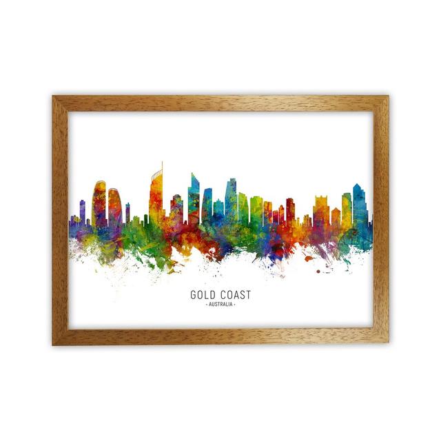 Gold Coast Australia Skyline by Michael Tompsett - Graphic Art Latitude Run Format: Brown Framed, Size: 64cm H x 88cm W x 3cm D on Productcaster.