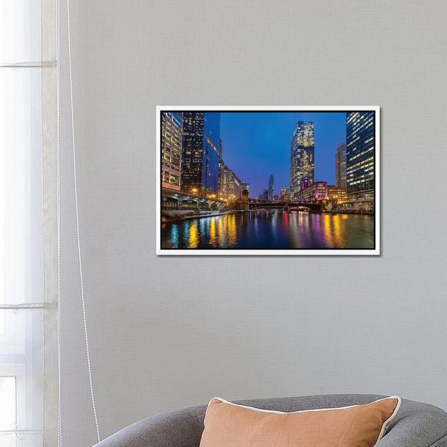 Chicago Night by Nejdet Duzen - Print on Canvas Latitude Run Format: White Framed, Size: 45.72cm H x 66.04cm W x 3.81cm D on Productcaster.