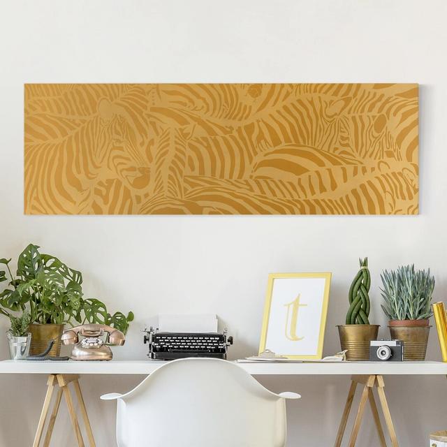 Zebra Stripes in Beige - Wrapped Canvas Graphic Art Gracie Oaks Size: 30cm H x 90cm W, Format: 260g/m² Canvas on Productcaster.