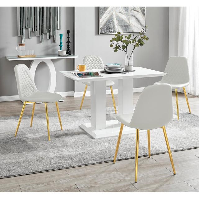 Corova Dining Set with 4 Chairs Canora Grey Colour (Chair): White on Productcaster.