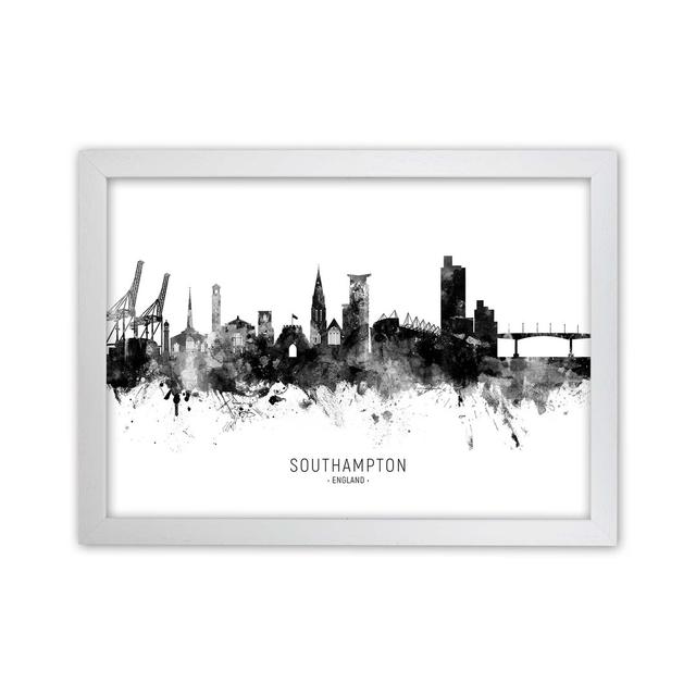 Southampton England Skyline Black White City Name by Michael Tompsett - Print Latitude Run Size: 64cm H x 88cm W x 3cm D, Format: White Framed on Productcaster.