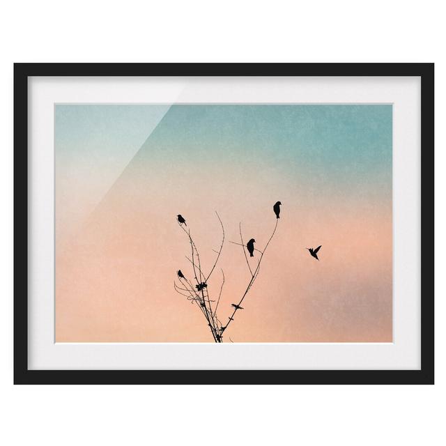 Birds in Front of Pink Sun II - Picture Frame Graphic Art Rosalind Wheeler Frame Option: Black Framed, Size: 70cm H x 100cm W x 2cm D on Productcaster.