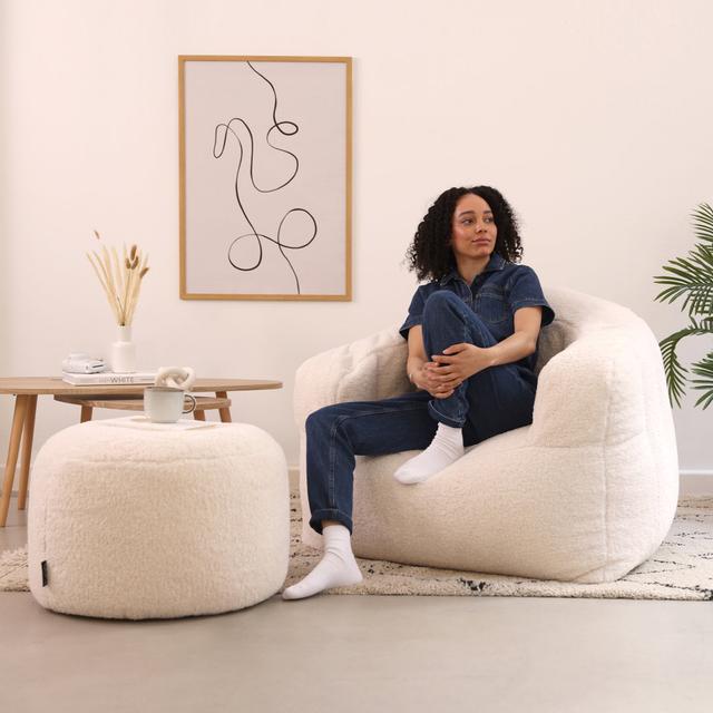 icon Cabana Sherpa Fleece Bean Bag Chair & Pouffe Set (Set of 2) Bean Bag Bazaar on Productcaster.