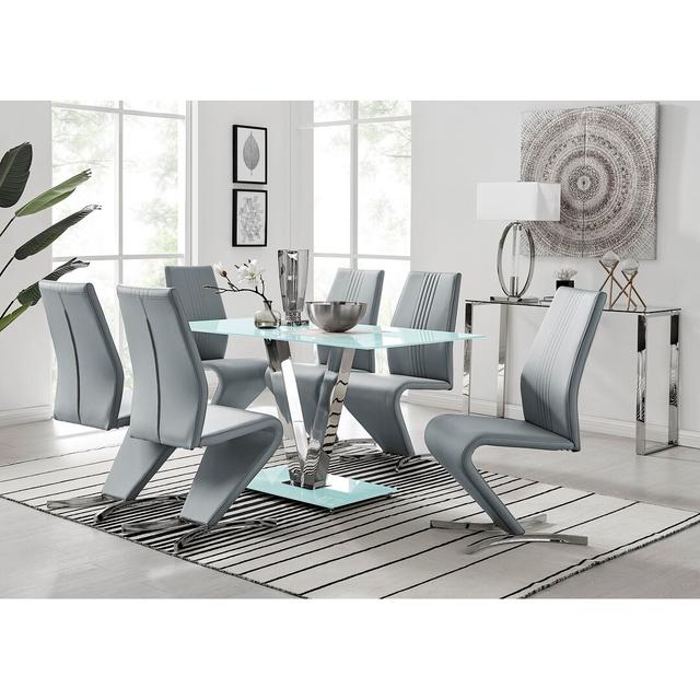 Ransart Modern Luxury Glass & Metal Dining Table Set With 6 Modern Design Faux Leather Dining Chairs Canora Grey Colour (Chair): Elephant Grey on Productcaster.