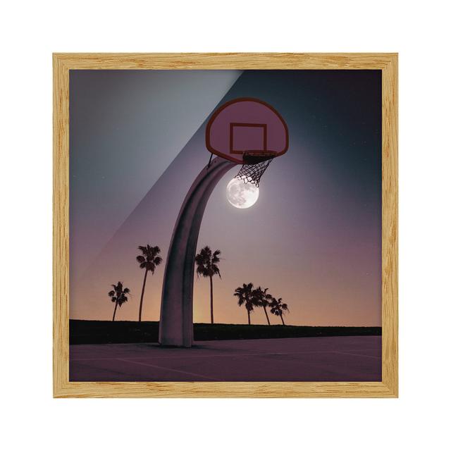 Basketball with Moon by Jonas Loose - Picture Frame Graphic Art Bay Isle Home Size: 70cm H x 70cm W x 2cm D, Frame Option: Brown Framed on Productcaster.