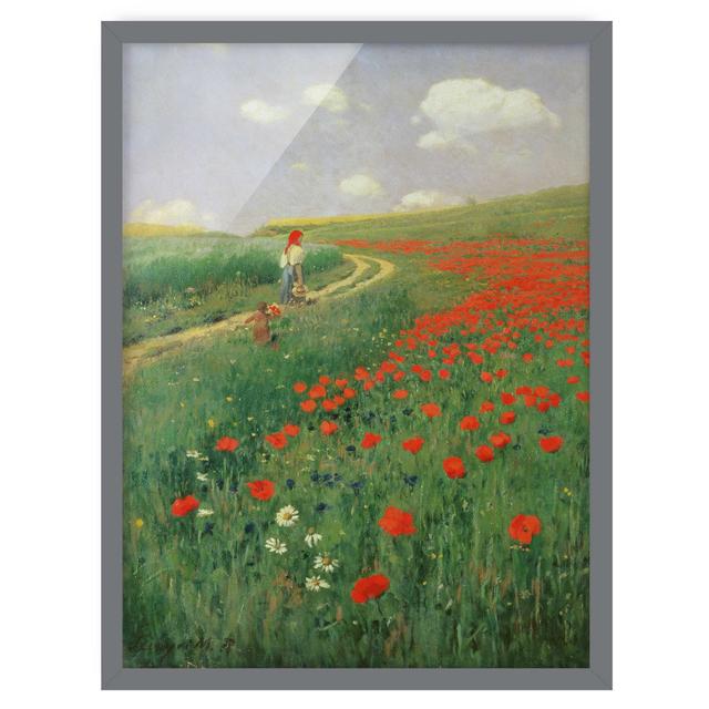 Summer Landscape with Poppies in Bloom - Picture Frame Painting Rosalind Wheeler Size: 40cm H x 30cm W x 2cm D, Frame Option: Grey Framed on Productcaster.