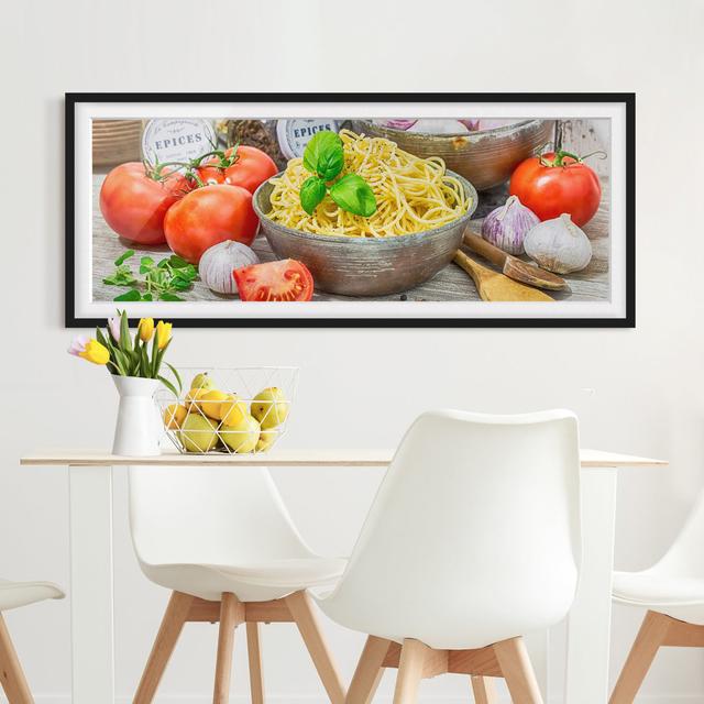 Spaghetti Bowl with Basil - Picture Frame Graphic Art Ebern Designs Size: 40cm H x 100cm W x 2cm D, Frame Option: Black on Productcaster.