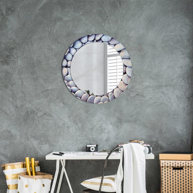 Huldar Round Glass Framed Wall Mounted Accent Mirror in Black/Blue/Ivory East Urban Home on Productcaster.