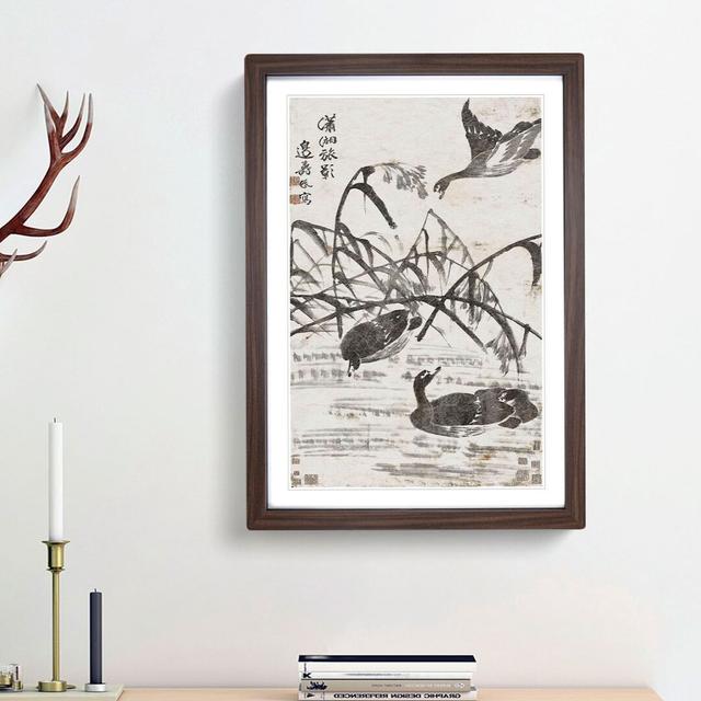 Wild Geese by the Pond by Bian Shoumin - Picture Frame Painting Print East Urban Home Frame Option: Walnut Framed, Size: 36cm H x 27cm W x 2cm D on Productcaster.