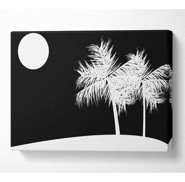 Palm Tree Moon White On Black - Wrapped Canvas Art Prints Latitude Run Size: 50.8cm H x 81.3cm W x 10cm D on Productcaster.