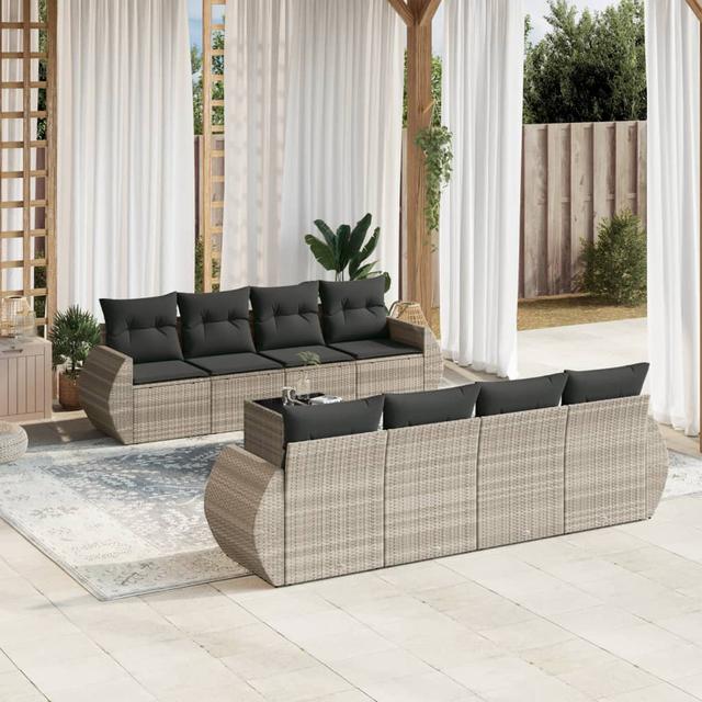 Vidaxl 9-Tlg. Garten-Sofagarnitur Mit Kissen Hellgrau Poly Rattan House of Hampton on Productcaster.