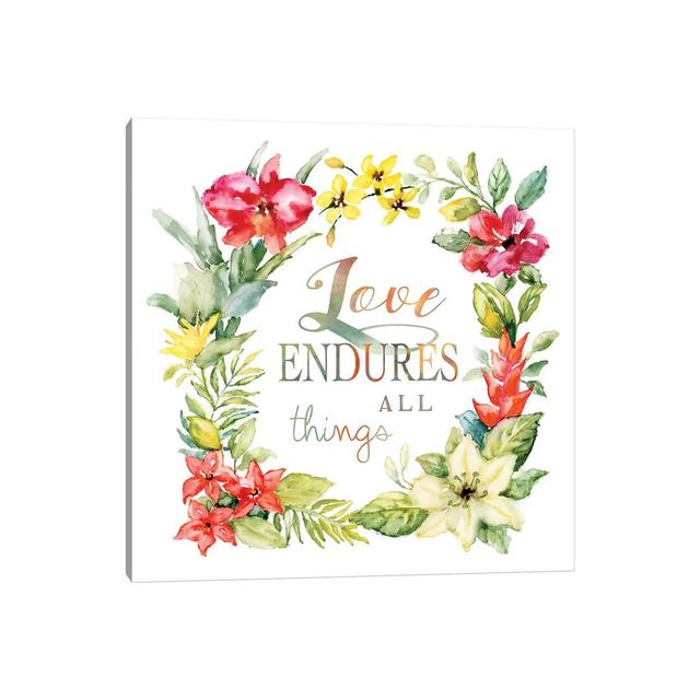 Tropic Love Wreath by Nan - Typography Print on Canvas Bay Isle Home Size: 45.72cm H x 45.72cm W x 3.81cm D, Format: Wrapped Canvas on Productcaster.