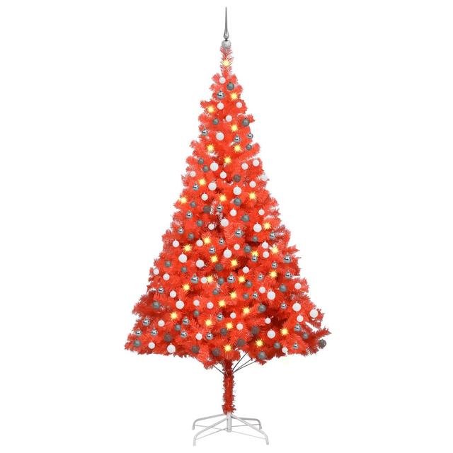 210Cm H Red PVC Pine Christmas Tree with LED Lights and Ball Ornaments The Seasonal Aisle on Productcaster.