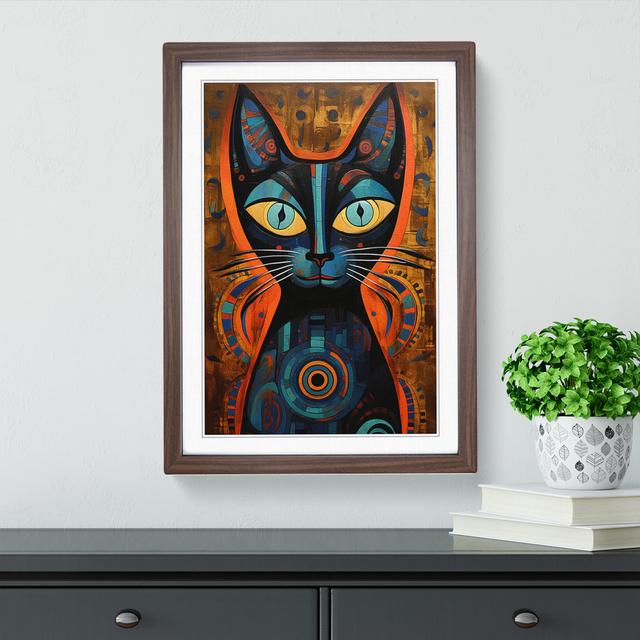 XYZ-FRM-V1223-617 Egyptian Cat Modern No.4 - Single Picture Frame Print on Wood Big Box Art Frame Colour: Walnut, Size: 34cm H x 25cm W x 2cm D on Productcaster.