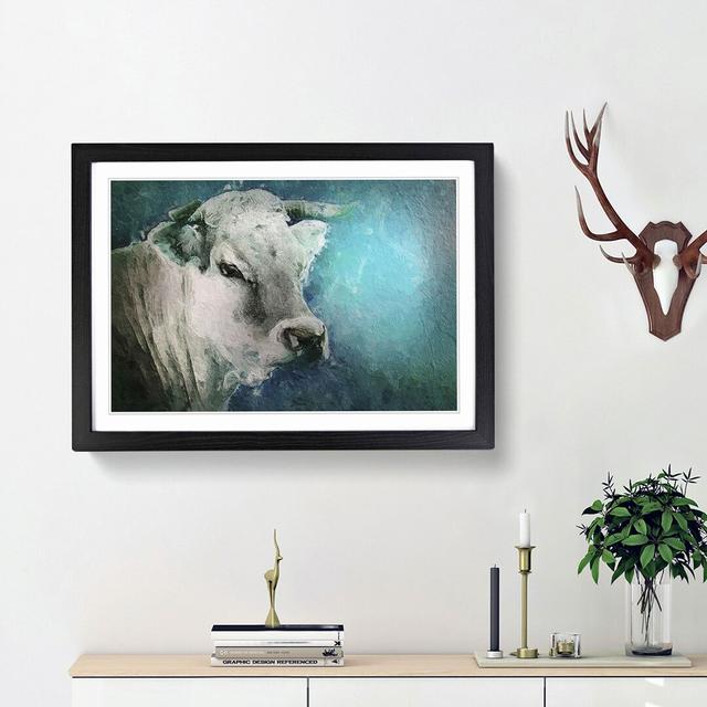 Cow in the Meadow with Blue Light - Picture Frame Painting Print East Urban Home Size: 48cm H x 65cm W x 2cm D, Frame Option: Black Framed on Productcaster.