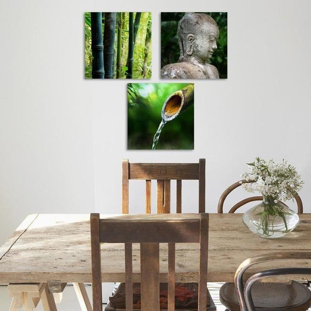 'Bamboo and Buddha' - 3 Piece Wrapped Canvas Panoramic Photograph Print Set World Menagerie Size: 50cm H x 150cm W on Productcaster.