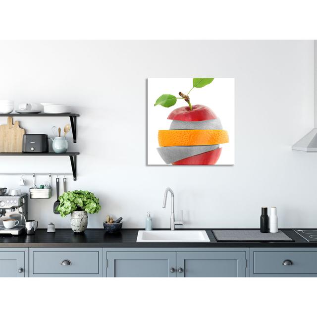 Fruit Mix Of Apple, Orange, Lime - No Frame Print on Glass Brayden Studio Size: 70cm H x 70cm W x 0.4cm D, Colour: Multicolour on Productcaster.